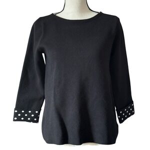 Cynthia Rowley Black Polka Dot Cuff 3/4 Sleeve Sweater Women's Size S